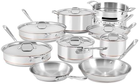 All-Clad Copper Core 5 Ply Stainless Steel Cookware Set 15 Piece, Oven Broiler Safe 600F, Cookware, Stockpot, Pots and Pans Set, Silver