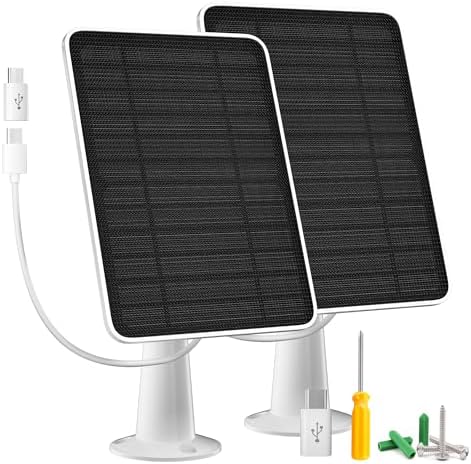 Solar Panel Charger Compatible with Arlo Essential 2K Outdoor(2nd Gen)/Essential XL Camera(2nd Gen)/Essential Spotlight, 5W Solar Panel with IP65 Waterproof 10ft Micro USB-C Cable & Wall Mount, 2 Pack