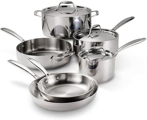 Tramontina Signature Tri-Ply Clad Stainless Steel 9-Piece Cookware Set with Lids, Pots and Pans Kitchen Set, Induction-Ready, Dishwasher-Safe, NSF-Certified