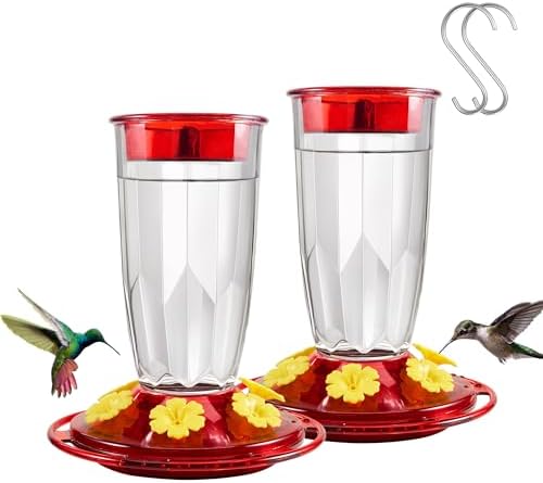 Kingsyard 2 Pack Hummingbird Feeder for Outdoors Hanging - 6 Bee Guard Feeding Ports & Built-in Ant Moat, Wild Bird Feeder for Outside Garden Yard Patio 16 Oz, Clear