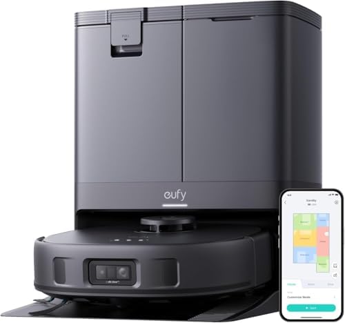 eufy Like-New X10 Pro Omni Robot Vacuum and Mop Combo, 8,000 Pa Suction, Dual Mops with 12 mm Auto-Lift and Carpet Detection, Auto Mop Washing, Auto Drying, Self-Emptying(Renewed)