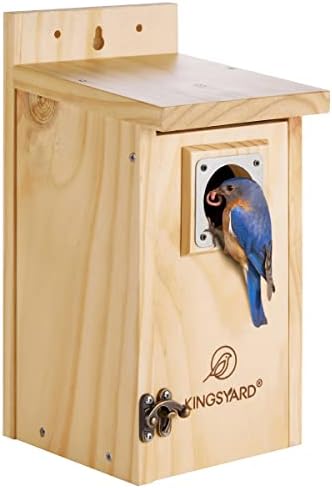 Kingsyard Blue Bird House for Outdoors - Classic Wooden Bluebird House with Predator Guard for Bluebirds Titmice Chickadees Nesting Birds, Wood