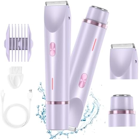 Bikini Trimmer for Women Electric Razors for Women, Double Head Dual Purpose Hair Trimmer Ipx7 Waterproof Wet & Dry Use,Womens Electric Shaver for Legs Underarm (Pink) (Purple)