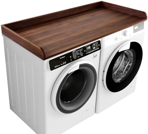 Kaboon Washer Dryer Countertop 58" x 28" Extra Large Version, Melamine Countertop with 3.5" Edge Rails, Laundry Room Organization, Dark Walnut