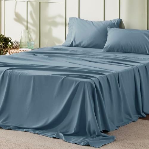 Bedsure Queen Sheet Set - Soft Sheets for Queen Size Bed, 4 Pieces Hotel Luxury Mineral Blue Sheets Queen, Easy Care Polyester Microfiber Cooling Bed Sheet Set
