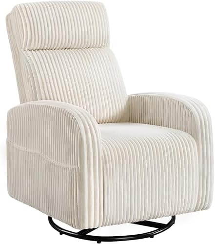 Yaheetech 360° Swivel Glider Chair for Nursery, Rocking Chair Nursing Chair with Side Pockets, Corduroy Glider for Living Room with High Back Beige