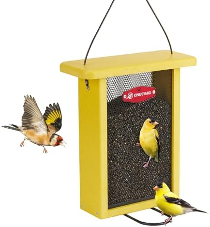 Kingsyard Metal Mesh Bird Feeder for Outdoors Hanging, Finch Feeder for Nyjer/Thistle, Sliding Mesh & Built-in Perch, Recycled Plastic, Yellow