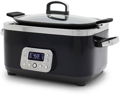 GreenPan Elite 14-in-1 Nonstick 6QT Electric Slow Cooker, PFAS-Free Ceramic Multi-Cooker, In-Pot Browning, Dishwasher Safe Lid & Removable Crock, Stainless Steel Steamer, Silicone Handles, Black