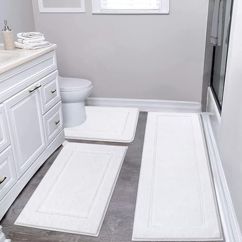 Pauwer Bathroom Rug Sets - 3 Piece Shower Mats with U-Shaped Contour Toilet Mat, Absorbent Microfiber Plush Bath Mats, Non Slip, Machine Washable Shaggy Floor Mats