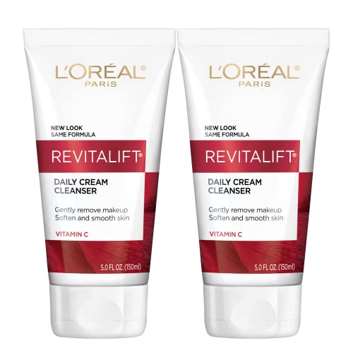 L'Oreal Paris Revitalift Daily Cream Cleanser, Gentle Makeup Remover Face Wash with Vitamin C 5 fl. oz (Pack of 2)