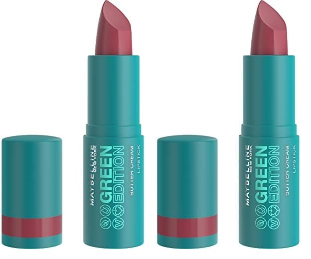 Maybelline Green Edition Butter Cream High-Pigment Bullet Lipstick, Lagoon, Mauve, 0.12 oz (Pack of 2)