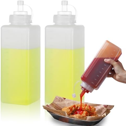 2 Pack 1 qt Large Squeeze Bottle Wide Mouth Squeeze Bottles Mayo Squeeze Bottle Salsa Dispenser Large Condiment Squeeze Bottles