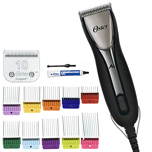 Oster Powerful A6 Slim Heavy Duty 3 Speed Pro Grooming Clippers Includes #10 Blade 10-Piece Stainless Steel Pet Clipper Guide Comb Kit