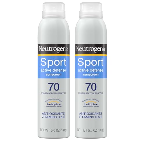Neutrogena Sport Active Defense SPF 70 Sunscreen Spray, Sweat & Water Resistant Spray Sunscreen with Broad Spectrum Protection for Sunburn Prevention, Oxybenzone-Free, Twin Pack, 5 oz, 2 Pack