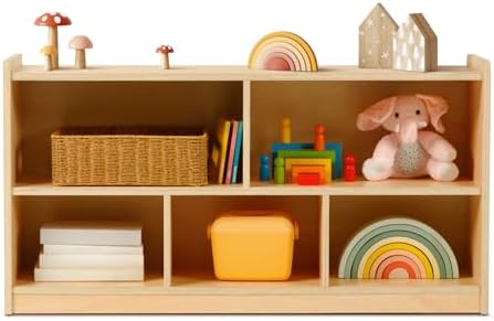 OOOK Montessori Shelf 5-Section Wooden Storage Cabinet, 2-Shelf Toy Organizers and Storage, Kids Classroom Organizer, Playroom, Daycare and Preschool