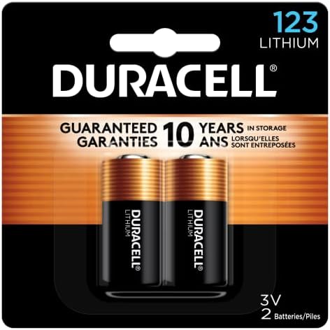 Duracell CR123A 3V Lithium Battery, 2 Count Pack, 123 3 Volt High Power Lithium Battery, Long-Lasting for Home Safety and Security Devices, High-Intensity Flashlights, and Home Automation