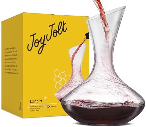 JoyJolt Lancia Wine Decanter Crystal Wine Aerator Handmade Base Glass Pitcher Ultra Elegant Design Easy Pour Slanted Spout for Wine 1200ml (40 fl.oz)