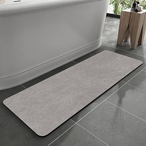 MontVoo -Bath Mat Rug-Rubber Backing Non Slip Quick Dry Absorbent Thin Bathroom Rugs Fit Under Door-Faux Suede Surface Bathroom Floor Mats-Shower Rug for in Front of Bathtub Shower Gray 24"x48"