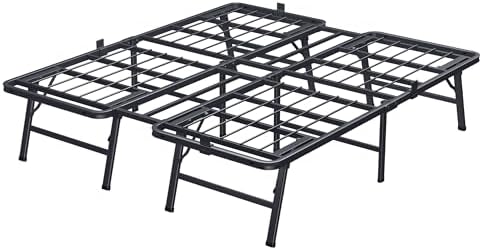 18 Inch Queen Metal Bed Frame Folding Bed Frame Tool-Free Assembly Mattress Foundation No Box Spring Needed Platform 2500lbs Heavy Duty Steel Slats, Noise-Free, Easy Assembly, Black