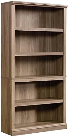 Sauder 5 Tier Book Shelf Wooden Bookcase Multipurpose Bookshelf for Home Office, Living Room, in Salt Oak finish