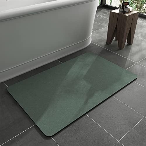 MontVoo -Bath Mat Rug-Rubber Backing Non Slip Quick Dry Absorbent Thin Bathroom Rugs Fit Under Door-Faux Suede Surface Bathroom Floor Mats-Shower Rug for in Front of Bathtub Shower Green 20"x32"