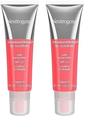 Neutrogena MoistureShine Lip Soother Gloss with SPF 20 Sun Protection, High Gloss Tinted Lip Moisturizer with Hydrating Glycerin and Soothing Cucumber for Dry Lips, Glaze 60,.35 oz (Pack of 2)