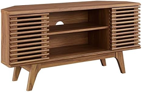 Modway Render Mid-Century Modern Low Profile Corner Media TV Stand in Wal, 15 x 46 x 23