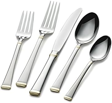 Mikasa Gold Accent Harmony Flatware Set for 12, 65 Piece 18/10 Stainless Steel Silverware with Gold-Trimmed Handles and Serving Utensils, Elegant Dinnerware Service