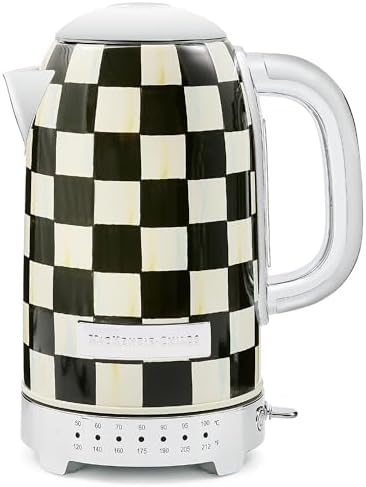MACKENZIE-CHILDS Electric Kettle, Stainless-Steel Tea Kettle, Black-and-White Courtly Check