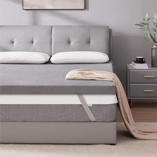 SINWEEK 2 Inch Gel Memory Foam Mattress Topper Queen Size, Pad for Back Pain, Bed Topper with Removable Soft Cover, CertiPUR-US Certified,Grey