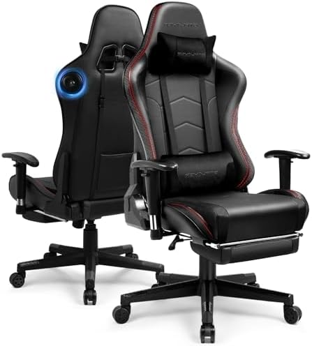 GTPLAYER Gaming Chair with Bluetooth Speakers, Adjustable Backrest and Height, 3D Armrests, Footrest, Ergonomic Computer Chair for Gamers (Dark Black)