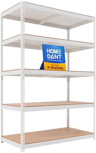 HOMEDANT White 5 Tier Laminated Boltless Heavy Duty Garage Storage Adjustable Wide Size Metal Shelving Unit Utility Rack Shelves Organization Shelf Shed Warehouse 47.7" W x 24.1" D x 71.3" H 1Pack
