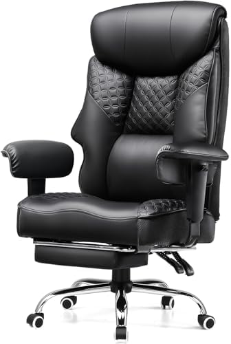 GTRACING Big and Tall Office Chair 400LBS Wide Ergonomic Gaming Chair with Deluxe Embossing Designed Leather with Foot Rest,150°Reclining Adjustable Soft Armrests Pocket Spring Back Support and Pillow