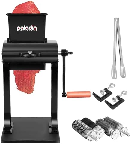Meat Tenderizer Tool Manual Machine beef Jerky Slicer, 2-in-1 meat tenderizer machine Heavy Duty Cuber, 2 Set of Stainless Steel Blades, Aluminum Construction for Beef, Chicken