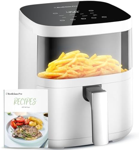 Air Fryer, Beelicious 8-in-1 Smart Compact 4QT Air Fryers, with Viewing Window, Shake Reminder, 450°F Digital Airfryer with Flavor-Lock Tech, Dishwasher-Safe & Nonstick, Fit for 1-3 People, White