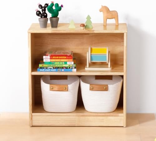 OOOK Rubber Wood Montessori Shelf and Toy Storage, 23.6" L, Compact Toddler Bookshelf for Small Space, Solid Wood Storage Cabinet Shelves for Classroom, Kindergarten, Kids Room, Playroom.