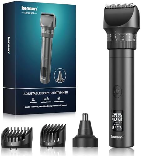 Beard Trimmer for Men - Professional Body Hair Trimmer for Men, 42 Adjustable Length Settings Hair Clippers Nose Trimmers for Head Face Mustache Nose Electric Shavers IPX6 Waterproof LED Display Gifts