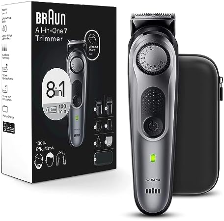 Braun All-in-One Style Kit Series 7 7410, 8-in-1 Trimmer for Men with Beard Trimmer, Body Trimmer for Manscaping, Hair Clippers & More, Sharpest Blade, 40 Length Settings, Waterproof
