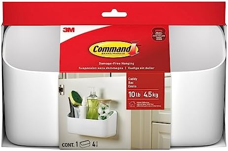 Command 10 Lb Large Organizing Caddy with 4 Command Strips, 9.91" x 3.38" x 5.15", Heavyweight Damage-Free Hanging for Organizing Cleaning Supplies, Closet, and Pantry, White