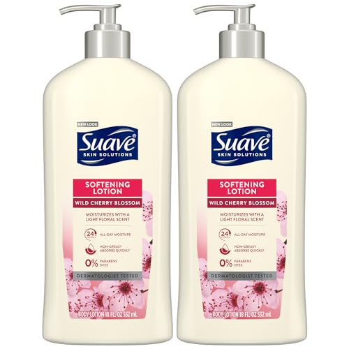 Suave Body Lotion for Women - Wild Cherry Blossom Light Floral Scent, Lotion for Dry Skin, Paraben-Free Moisturizing Body Lotion, 18 Oz Ea (Pack of 2)