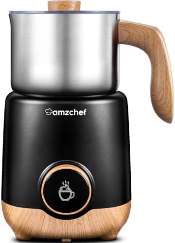 AMZCHEF 8-IN-1 Milk Frother and Steamer 550 Watts, 21 oz Split Stainless Steel Automatic Steamer, Milk's Warmer for Latte, Cappuccino, Hot and Cold Froth, Heated Milk, Hot Chocolate, Baby Food silver