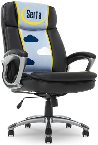 Serta Fairbanks Big & Tall Executive Office Chair, Ergonomic Comfy High-Back ComputerChairs with Lumbar Support, Semi-Plush Seat Cushion, Padded Armrests, Nylon Swivel Base, Bonded Leather, Black