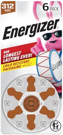 Energizer Hearing Aid Batteries Size 312, Brown Tab, 6 Pack