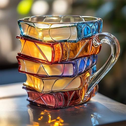 Painted Book Mug, Novelty 3d Painted Books Coffee Mug, Unique Colorful Resin Books Stack Coffee Cup, Collection Gifts For Readers Librarians Literature Lovers (#A)