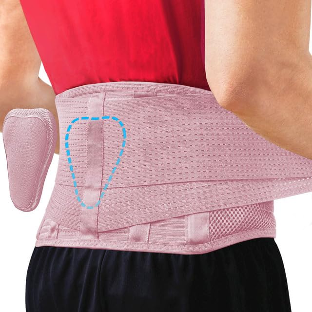Sparthos Back Brace for Lower Back Pain - Immediate Relief from Sciatica, Herniated Disc, Scoliosis - Breathable Design With Lumbar Support Pad - For Home & Lifting At Work - For Men & Women - (Pink-L)