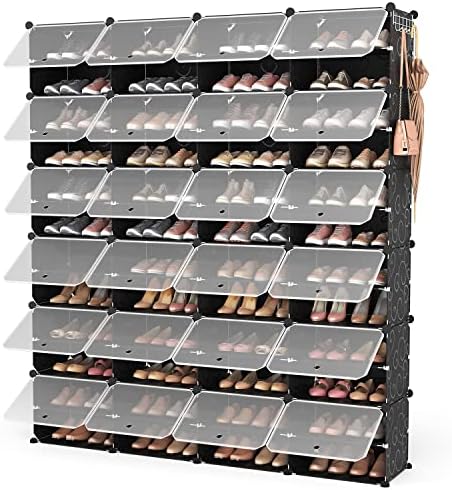 ROJASOP Shoe Storage Cabinet, 12-Tier Shoe Organizer 96 Pairs Extra Large Plastic Shoe Rack with Covers Portable Shoe Rack Organizer with Doors Big Shoe Rack for Closet Entryway Bedroom