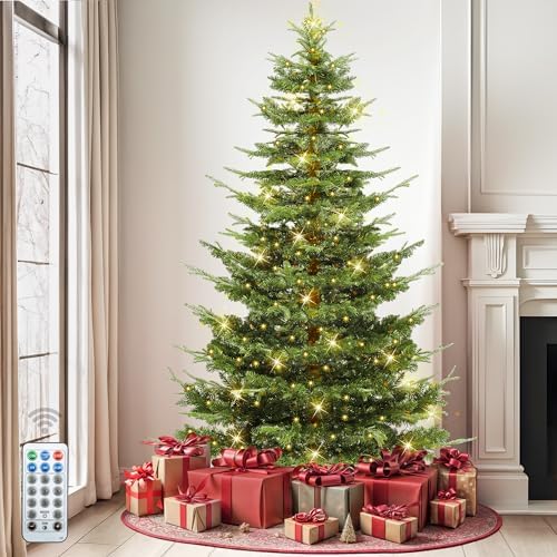 DWVO 6.5ft Aspen Fir Christmas Tree, Layered Artificial Christmas Tree with Crystal Embellishments, 900 Mixed PE & PVC Branch Tips, 500 Lights,Green with Remote Control