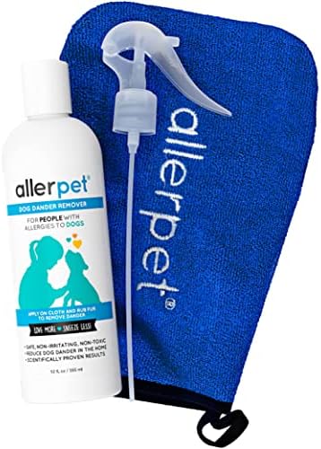 Allerpet Dog Dander Remover w/Free Applicator Mitt & Sprayer - Best Pet Dander Remover for Allergens - for Canine Dry Skin Treatment - Good for Fur & Skin - (12oz)
