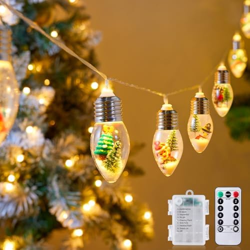 Vintage-Christmas-Lights-Indoor-String-Lights, 7.5Ft C9 Christmas Snow Globe String Lights with Tree & Snow & Cute Ornaments, Battery Operated Lights for Tree Garland Fireplace Xmas Decor