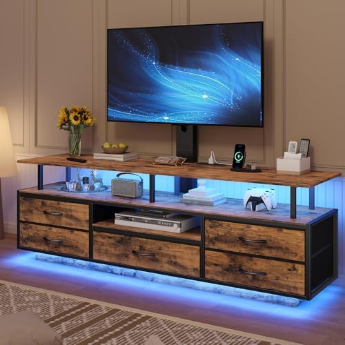 BTHFST TV Stand with Mount for 45/55/65/70 inch TVs, 51.2" LED TV Stand with Power Outlets & Storage, Entertainment Center with Storage, Rustic Brown